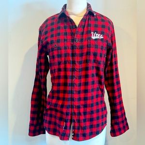 Buffalo plaid button down University of utah  custom hand embroidery